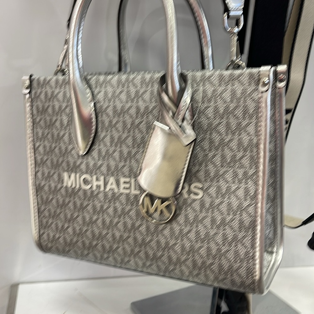 Michael Kors Mirella Small Metallic Signature Logo Crossbody Bag 
Silver 
NWT - Picture 13 of 16